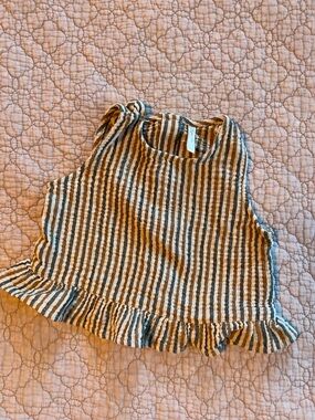 Rylee + Cru Striped Ruffle-Neck Tank - Tan & denim blue size 4-5T